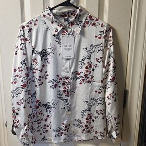 Women's Floral Blouse - White and Red